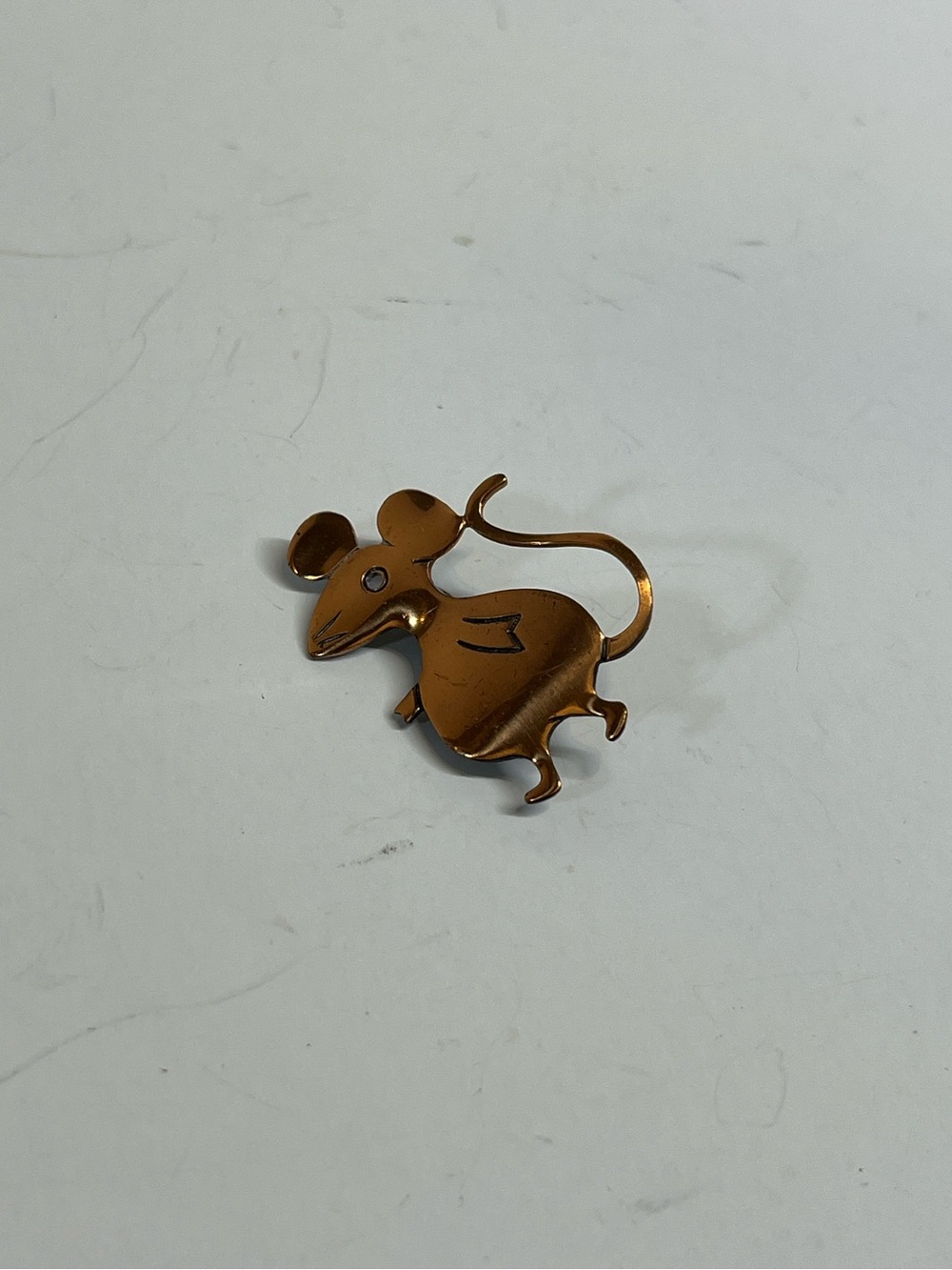 Vintage Copper Tone Mouse Rat Pin Brooch Rodent Novelty Artisan Whimsical Rustic
